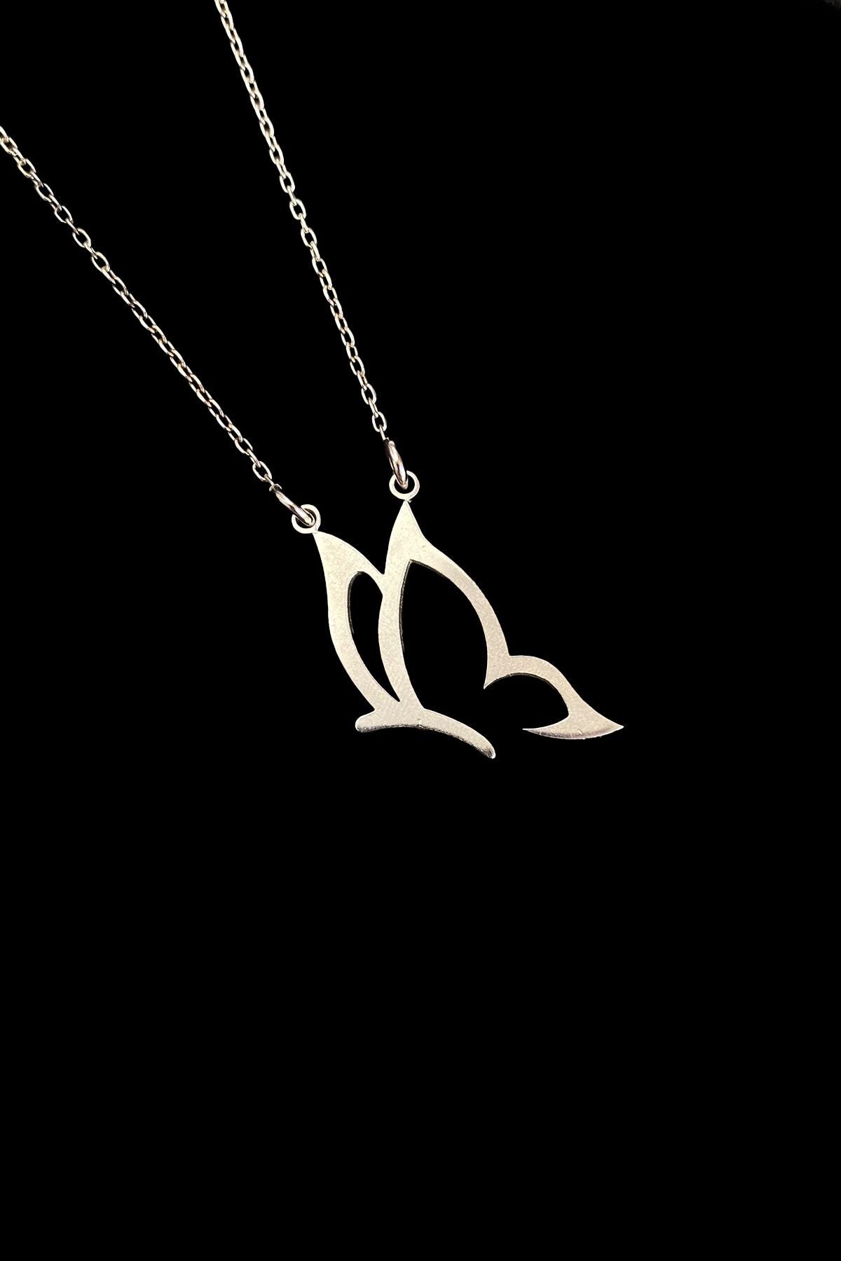 Tasarım Kelebek Gümüş Kolye, Design Butterfly Silver Necklace, Silver