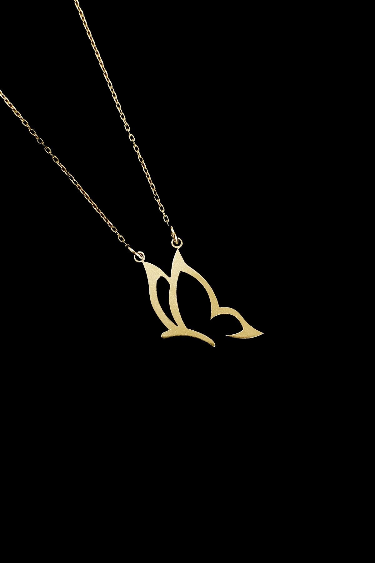 Tasarım Kelebek Gümüş Kolye, Design Butterfly Silver Necklace, Gold