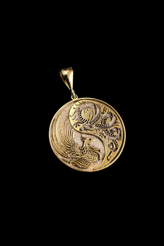 Yin Yang Anka Ve Ejderha 925 Ayar Gümüş Kolye Ucu, Dragon Japon, Gold