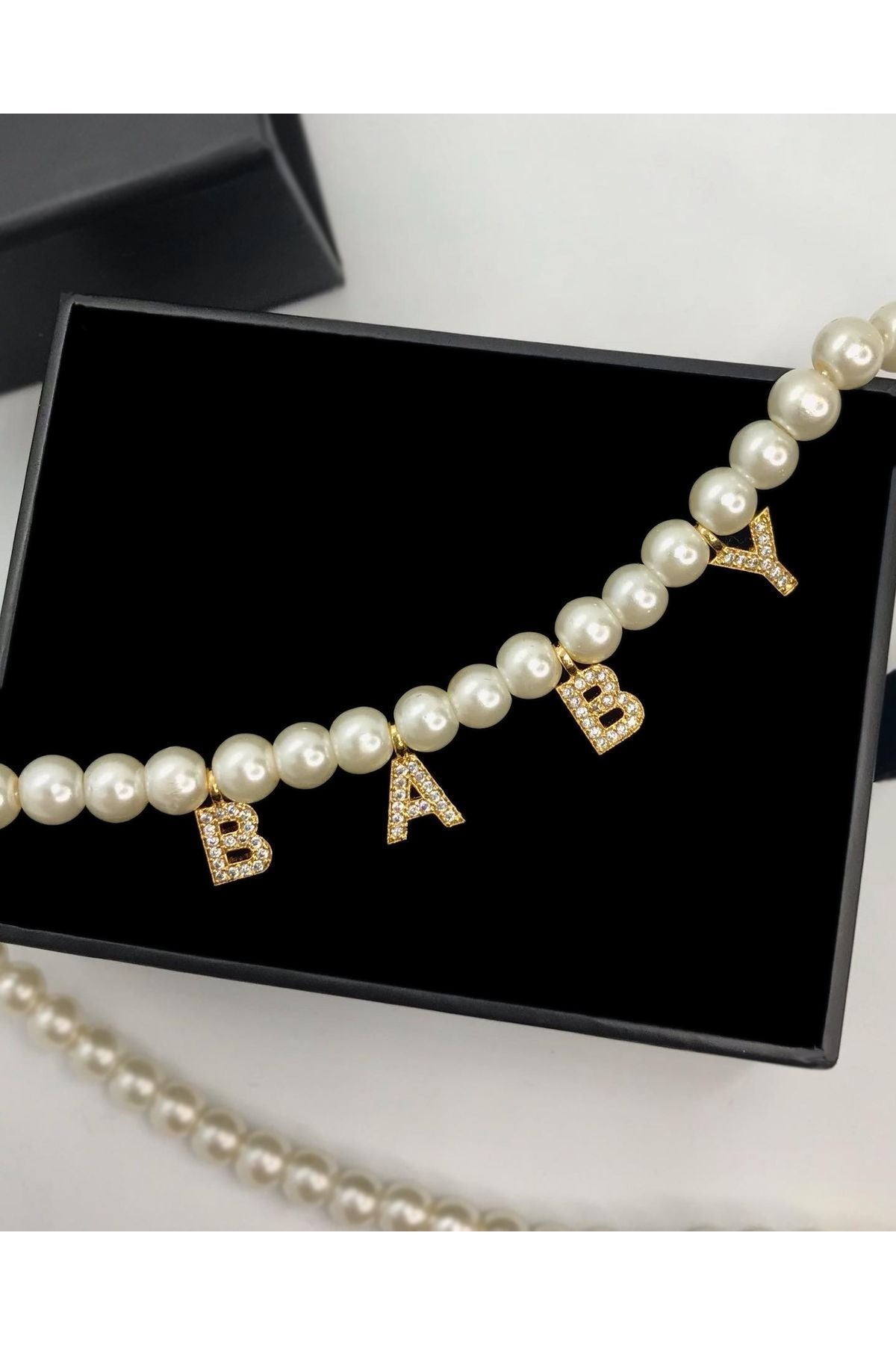 İnci Baby Taşlı Kolye 40 cm, Pearl Baby Stone Necklace 40 cm