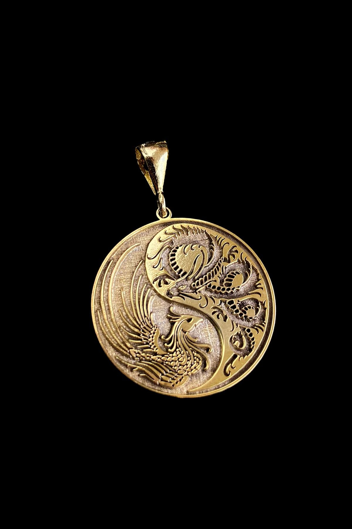 Yin Yang Anka Ve Ejderha 925 Ayar Gümüş Kolye Ucu, Dragon Japon, Gold