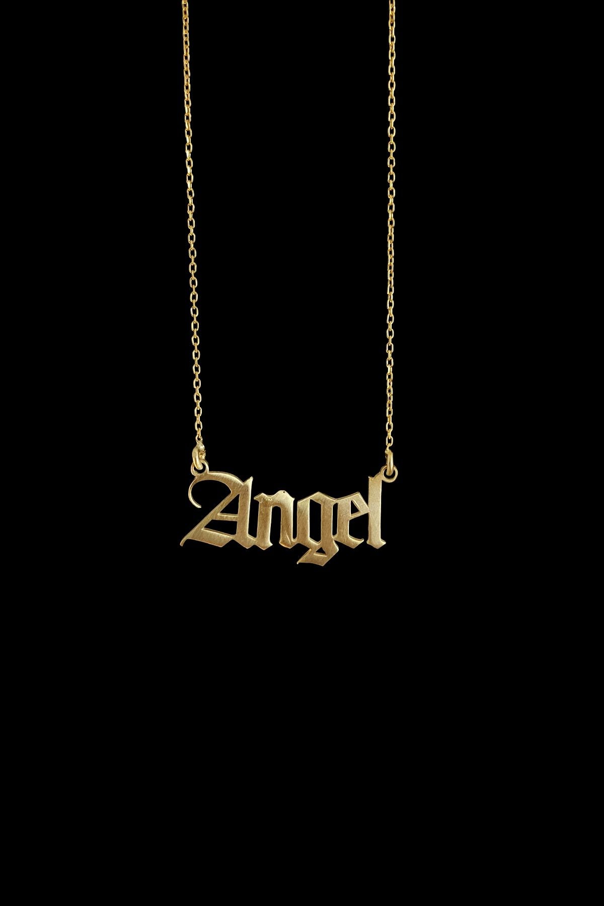 Angel Gümüş Kolye, Angel Silver Necklace, Gold