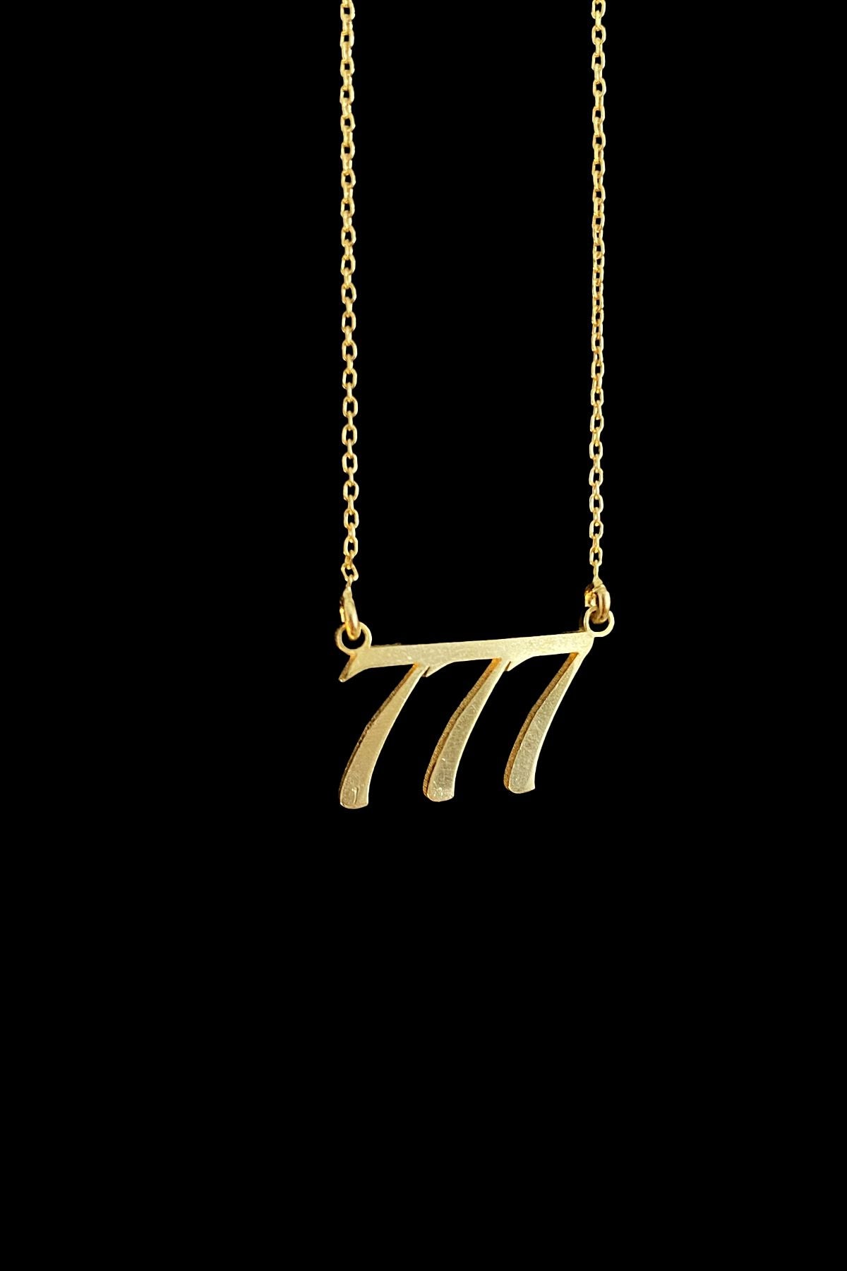 777 Melek Sayısı Gümüş Kolye, 777 Angel Number Silver Necklace, Gold